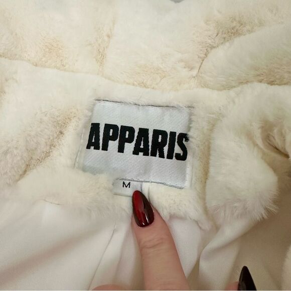 Apparis Faux Fur White Double Breasted Winter Trench Coat - Picture 5 of 11